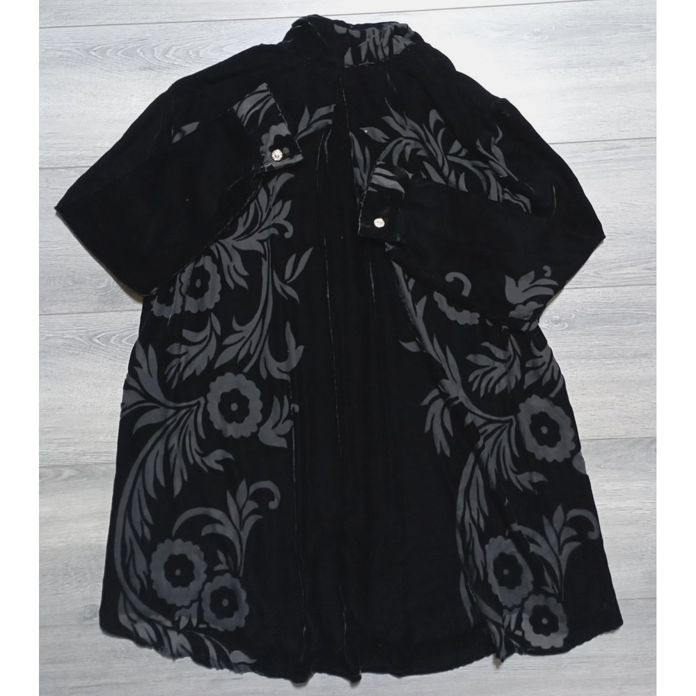 Morocco's Mostafa Benkirane Blouse Womens 2XL Black Velvet Floral Burnout - Picture 7 of 8